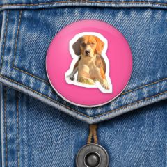 A sticker-style beagle on our button badge